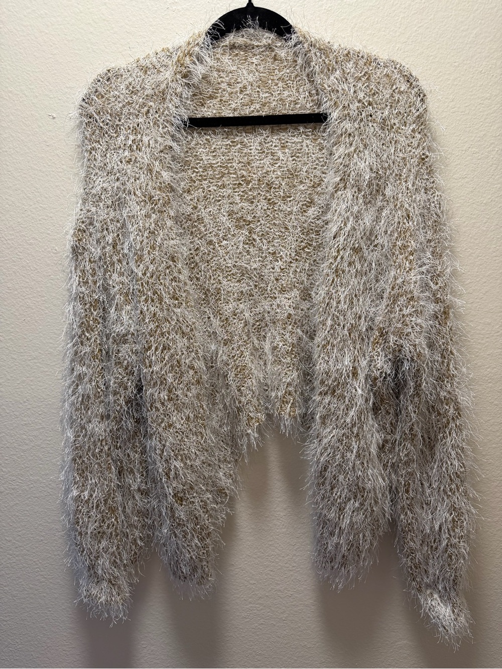 SHEIN Fuzzy Open-Front Cardigan in Cream and White
